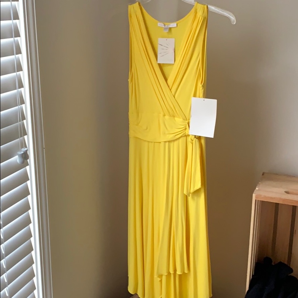 Yellow long dress, “Side knot surplice dress”